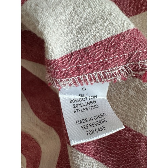 See And Be Seen Linen Bl Red Stripe Floral Embroidered Boho Top, Sz: Small (B51) - Picture 5 of 6